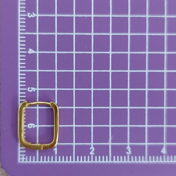 925 Sterling Silver Rectangle Gold Huggies Earrings - Picture 11 of 11